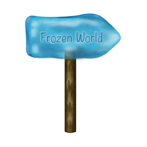 A 2D environment asset showing a wooden signpost covered in ice.