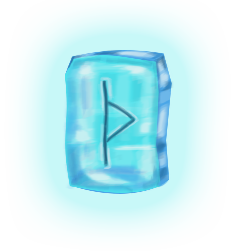 2D asset of a glowing icy shard with an ancient "Gate" symbol engraved on it.